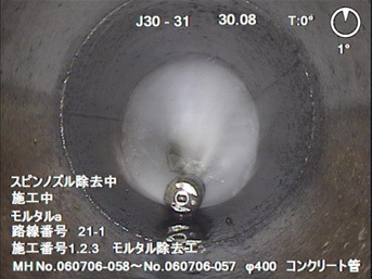 写真：スピンノズル（土砂等除去中）